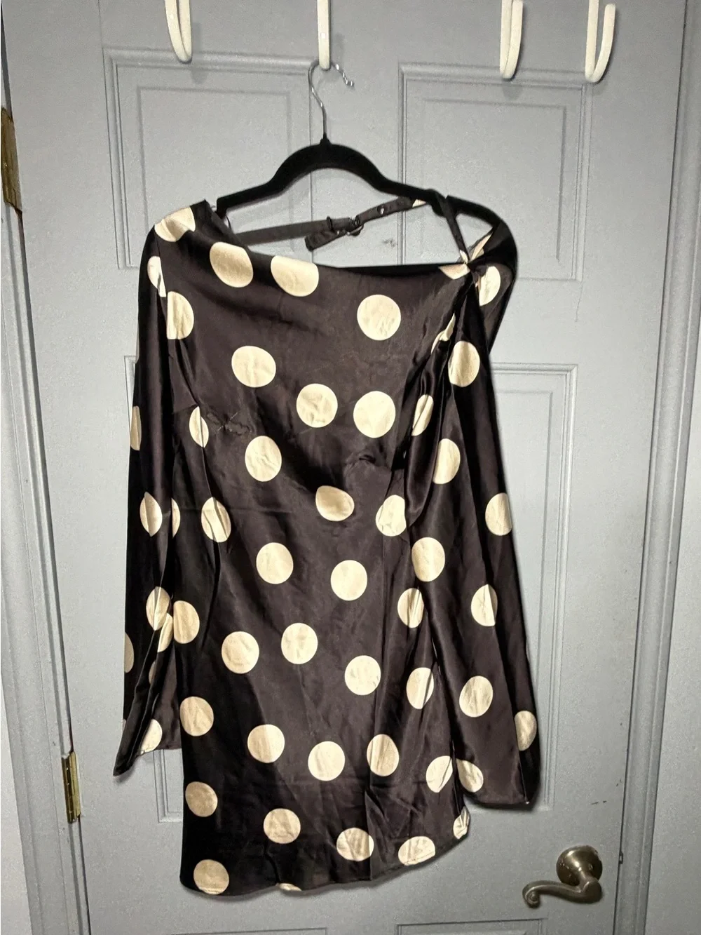 Flawed Free People Tigre Printed Mini Dress Black Dress with Cream Polka Dots